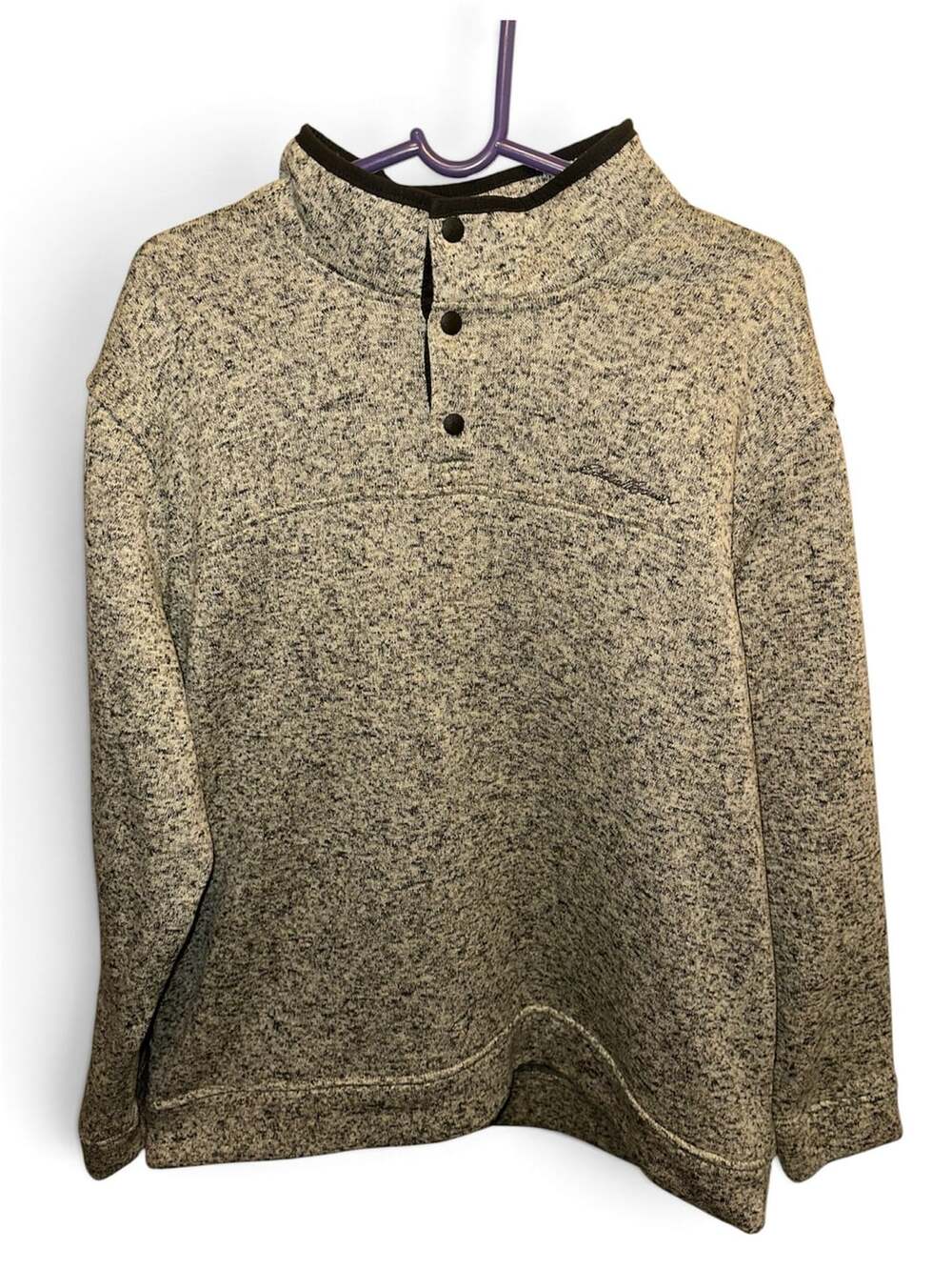 Eddie Bauer Mens 2XL Radiator Fleece Snap Mock Neck Pullover Gray Marled